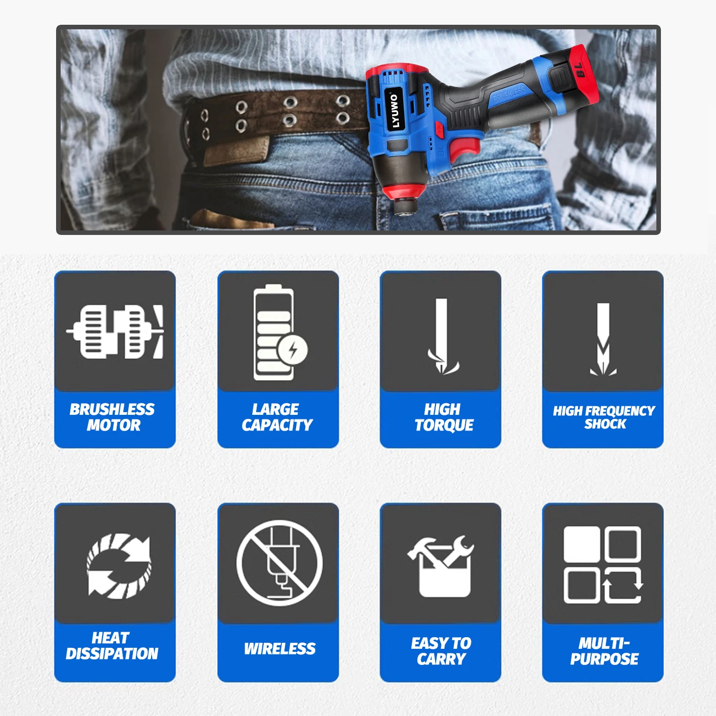 LYUWO 16V Electric Drill Screwdriver 160N.m impact Driver cordless drill Household Multifunction Hit Power Tools 6