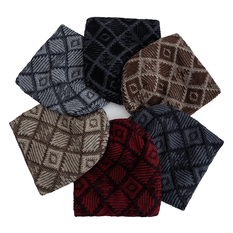 Unisex Fashion Winter Dandy Hats Geometric Figure Style Knitted Hats For Men Women Beanie Cap Outdoor Plush Fur Lining Warm Hat