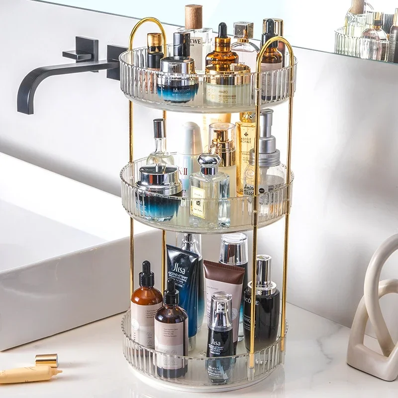 Rotating Makeup Organizer for Vanity 3 Tier Skincare Organizers Large Storage Bathroom Countertop Clear Cosmetic Holder Dresser makeup organizer