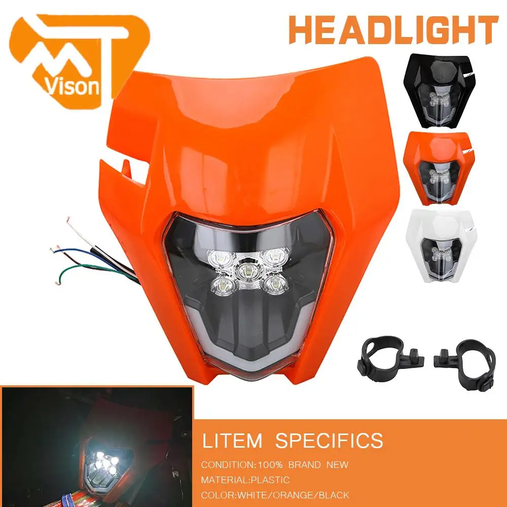 LOTFI Moto lumière LED phare phare lampe frontale universelle for KTM EXC EXCF SX SXF XC XCF XCW XCFW 125 150 250 300 350 450 530 (Size : Orange D