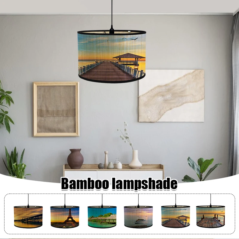 Seaside Scenery Lamp Shade Bamboo Art Light Shade Bar Cafe Chandelier Decor Antique Style House Decor Chandelier Lamp Shade