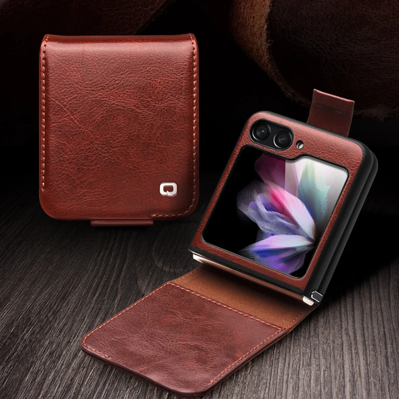 

Чехол QIALINO из 100% натуральной кожи для Samsung Galaxy Z Flip5 5G, высококачественный чехол-кошелек из воловьей кожи для Samsung Z Flip 5, чехол