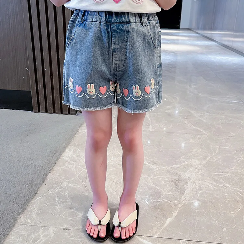 Girls Shorts with Rabbit Pattern High Waist Summer Hot Deals Teenage Girl Fashion Jeans Kids Short Trousers Clothes 2-9Years Old