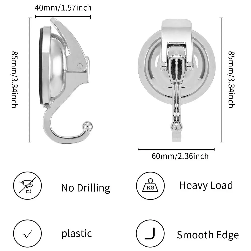 Suction Cup Hook Polished Chrome-Plated Heavy-Duty Removable Bathroom Shower Organization Reusable