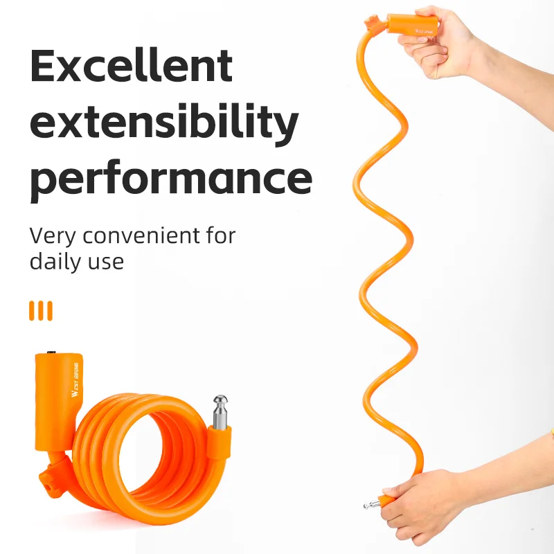 WEST BIKING Portable Anti-theft Bike Bicycle Cable Lock With Bracket 12MM Thick PVC Wrapped Security Steel Lock 1.15M Length