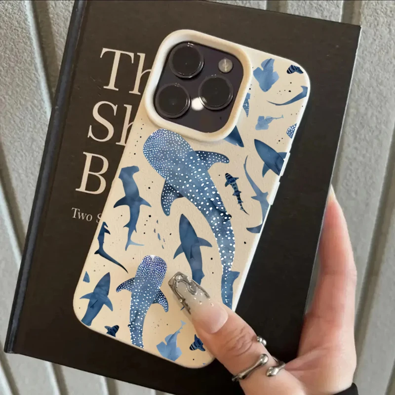 Blue Watercolor Shark Ocean Pattern Phone Case Cover