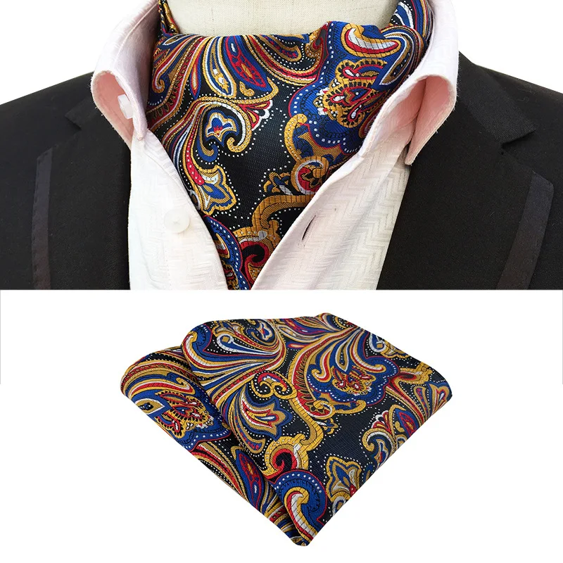 

Luxury Men's Vintage Paisley Floral Formal Cravat Ascot Self British Style Gentleman Silk Tie Pocket Square Set Wedding Party