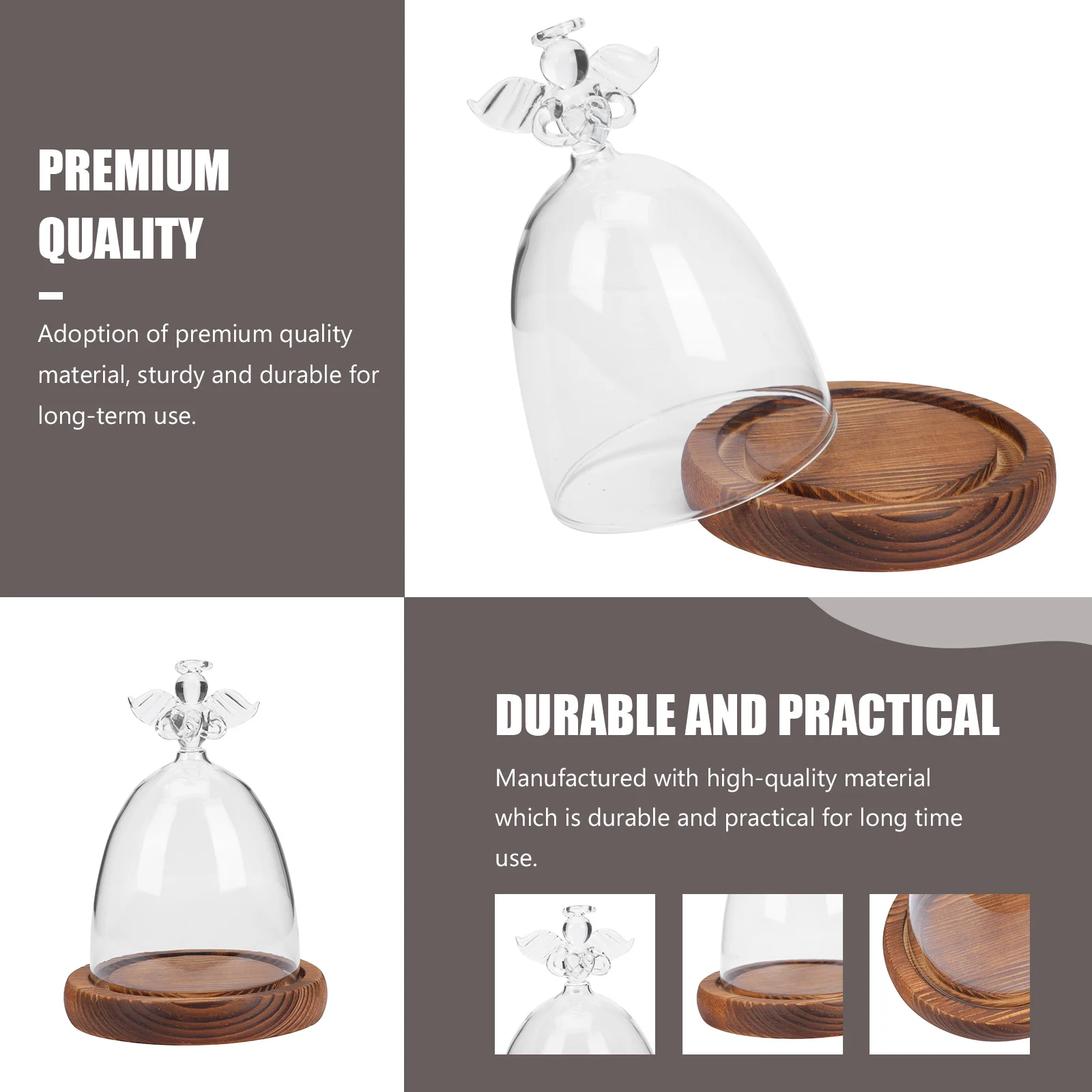 Angel Glass Cover Tabletop Display Case Bell Jar Eternal Flower Vase Gift Packaging Dome with Wood Base Landscape Plants 5