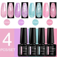 MEET ACROSS 4PCS/SET Reflective Gel Nail Polish Pink Purple Blue Glitter Semi-permanent UV Gel Nail Art Varnish For Manicure 1
