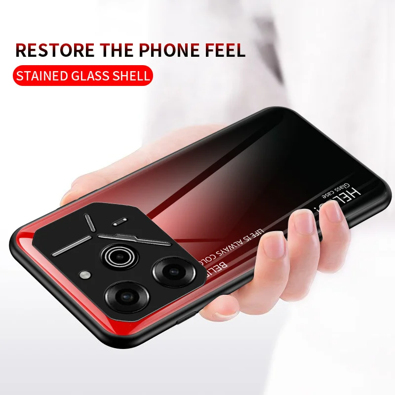 Gradient Grain Tempered Glass Hard Back Phone Case with Silicone Bumper