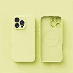 Premium Liquid Silicone Phone Case with MagSafe Compatibility - Smooth Wireless Charging Protective Cover for iPhone 16 (Light Yellow)