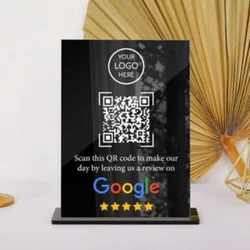 Customized Business Review QR Code Display Stand - Clear base (M   White Acrylic)