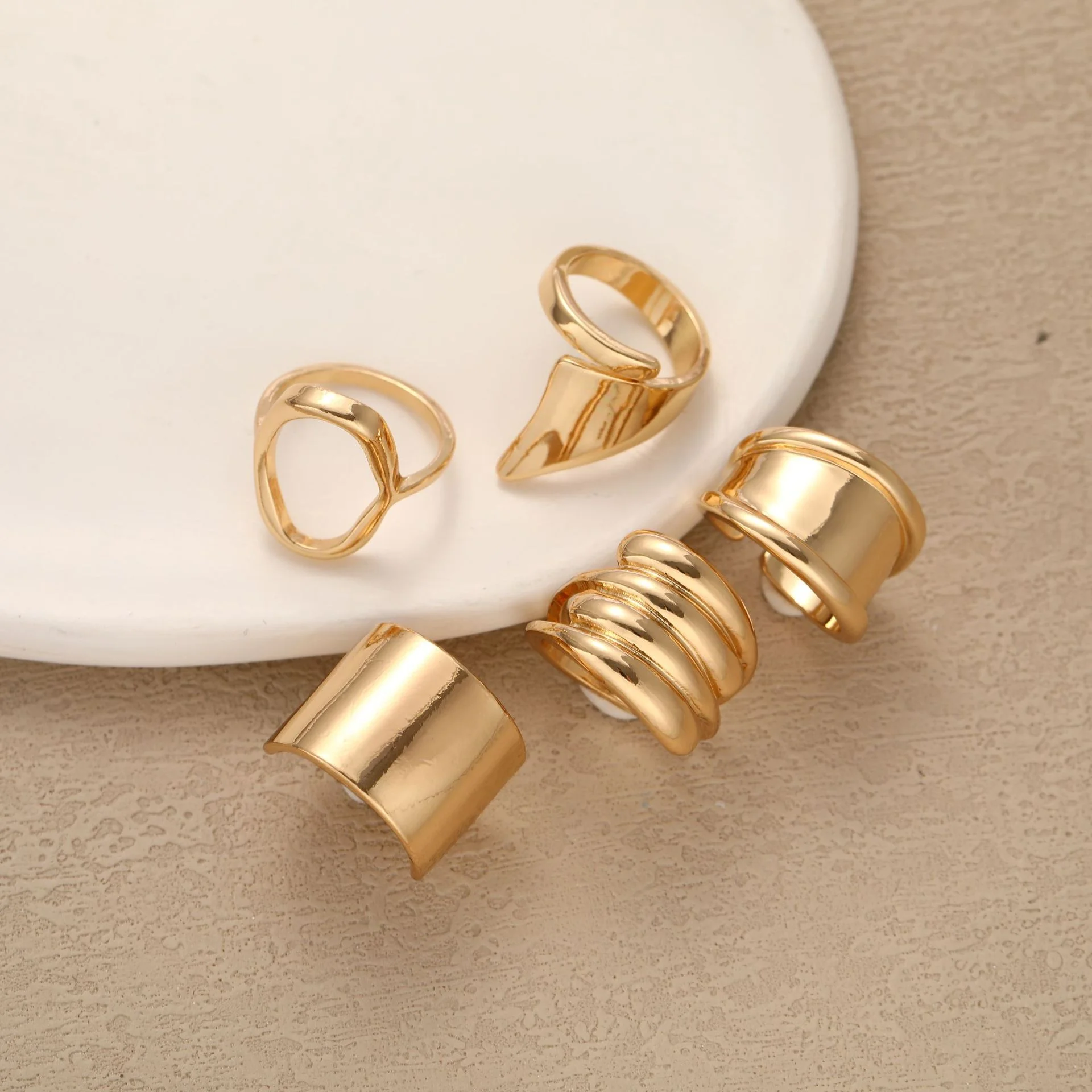 5Pcs/Set Fashion Irregular Geometric Open Rings For Women Men Punk Gold Silver Color Metal Adjustable Knuckle Joint Ring Jewelry