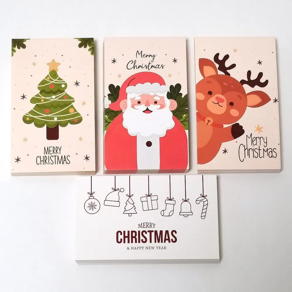 Merry Christmas Gift Cards 10-50Pcs Greeting Card Christmas Tree Stickers Cute Design for New Year