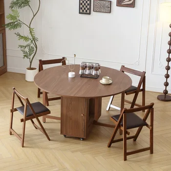 Tavolo da pranzo rotondo pieghevole alla moda Tavolo da pranzo mobile rotondo multifunzionale salvaspazio con sedie pieghevoli