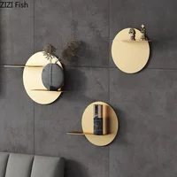 Metal Shelving Golden Round Wall Storage Shelf Hang Hook Ornaments Backdrop Wall Mount Rack Decorative Shelves Storage Hooks 2