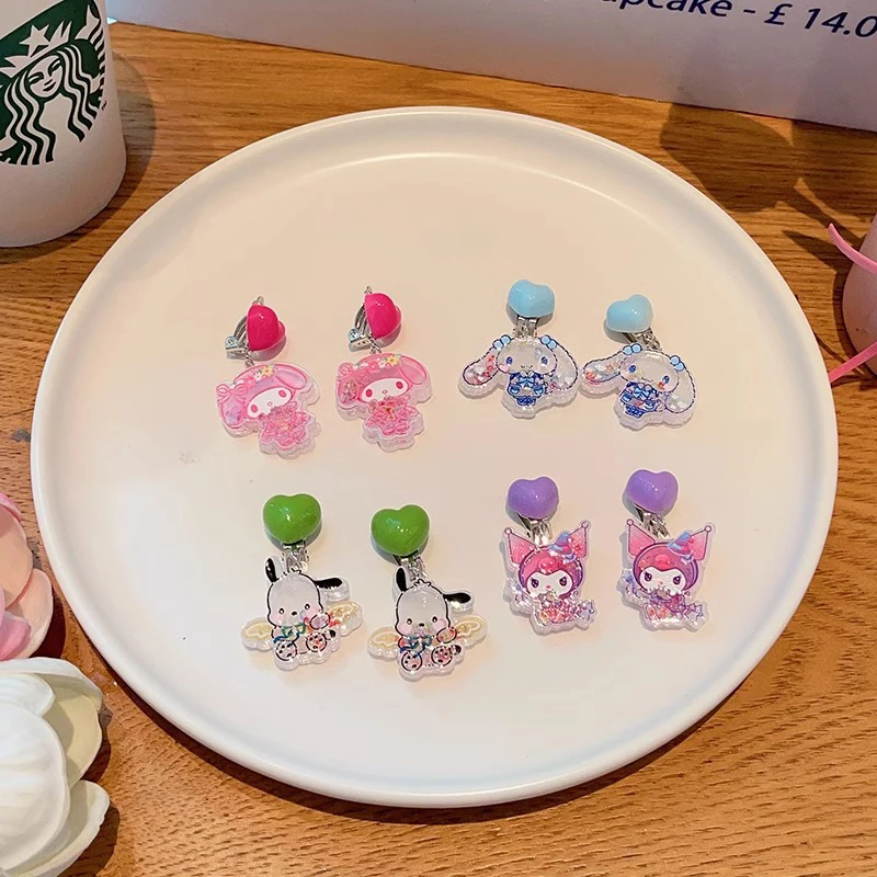 Ear Clip 1Pair Cartoon Sanrio No Piercing Pendant For Women Girls Children