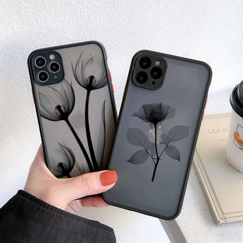 Luxury Vintage Rose Flower Phone Case - Elegant Black Shockproof Cover
