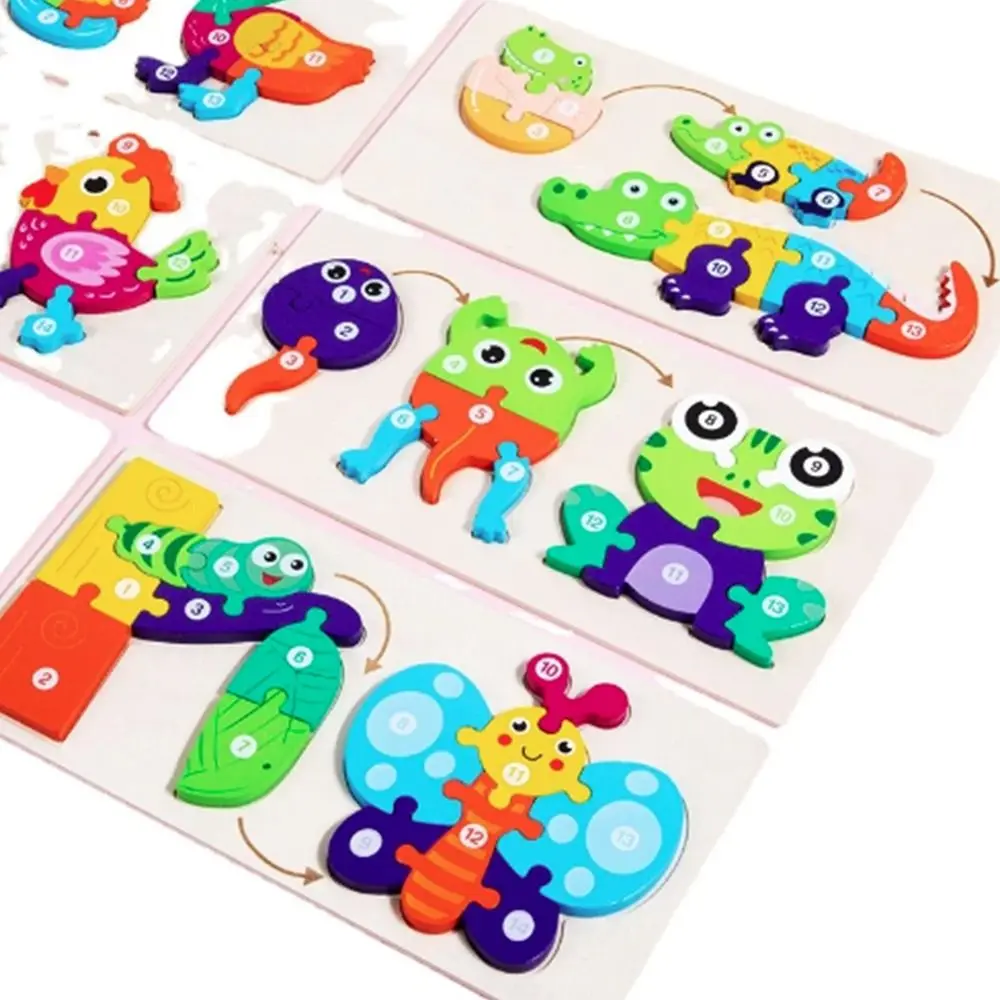 Colorful Wooden 3d Puzzle Funny Cartoon Animal Frog Montessori Dinosaur Early Education Toy