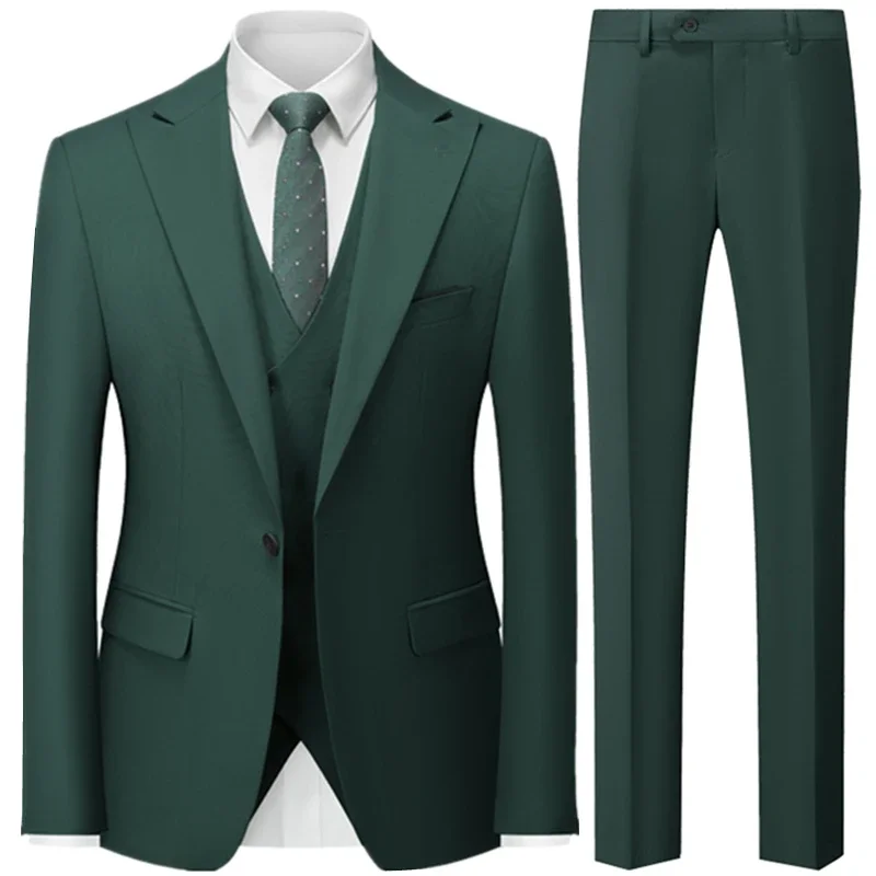 3 Pcs Set Vest Blazers Jacket Pants / Fashion Men Casual Boutique Slim Business Groom Wedding Solid Color Suits Trousers
