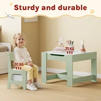 WOLTU Table pour enfants avec 2 chaises, plateau de table réversible, ensemble de meubles pour enfants avec espace de rangement pour salle de jeux, pépinière 4