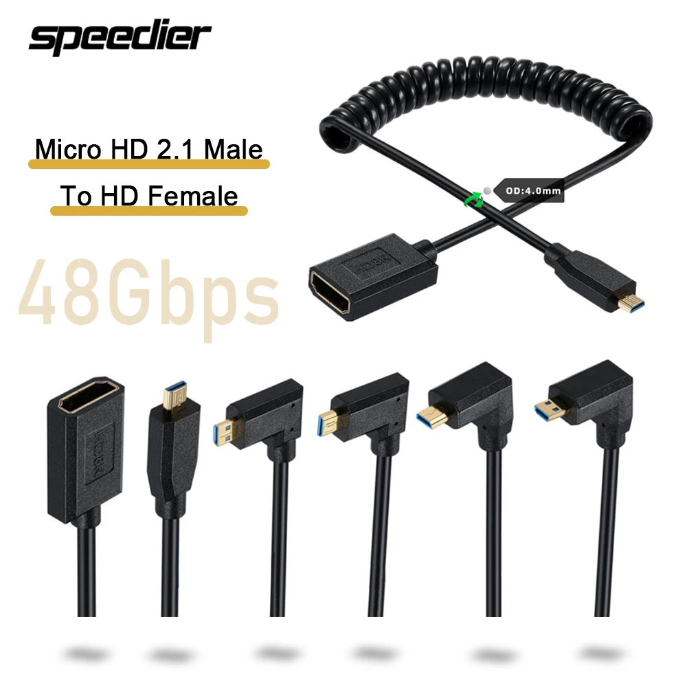 8K Od4.0Mm Micro Hd 2.1 Maschio A Hd Femmina Arrotolato Super Morbido Sottile Stretch Spring Curl Cable Up Down Angolo Sinistro Destro 3D 48Gbps
