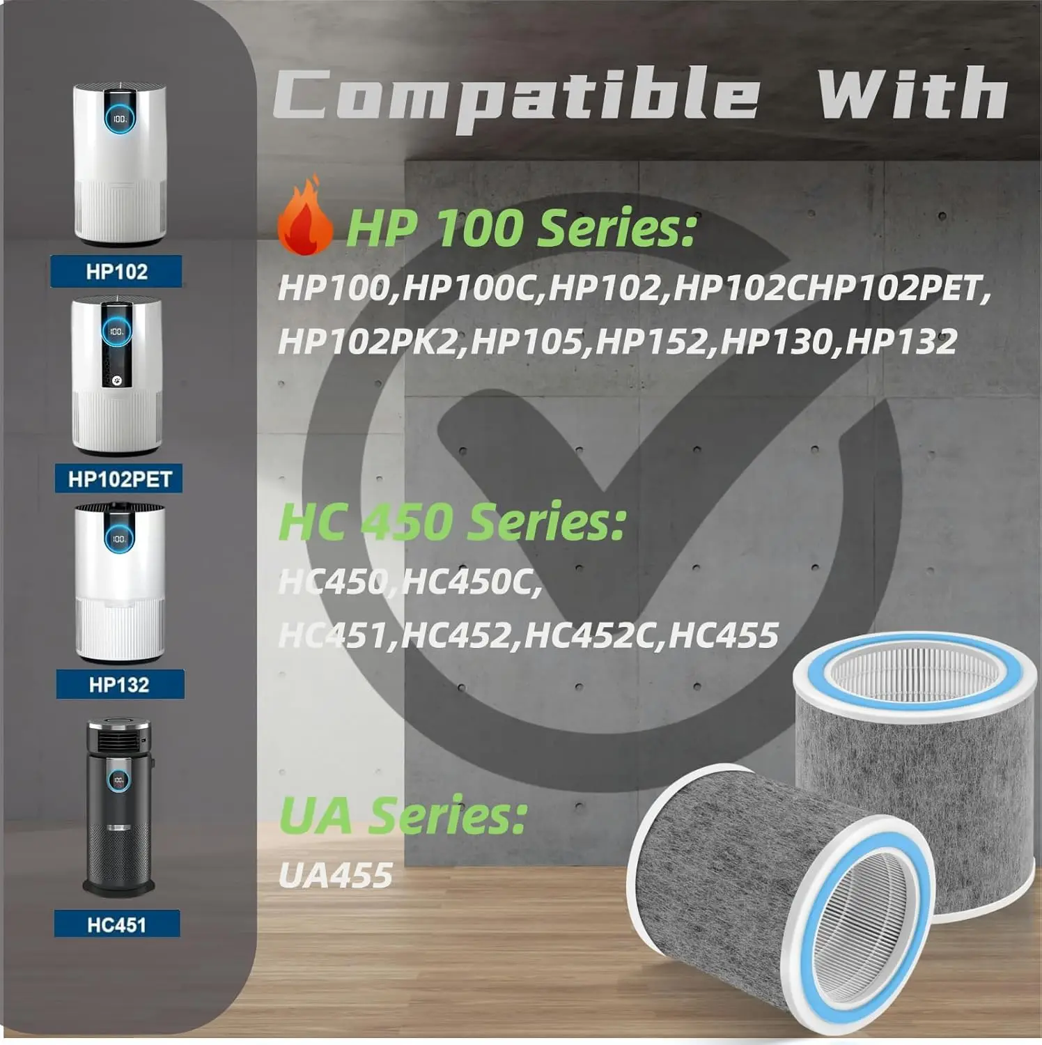 HP102 공기청정기 교체 필터, H13 True HEPA 활성탄 필터, 3단계로 애완동물 비듬, 연기 냄새 제거