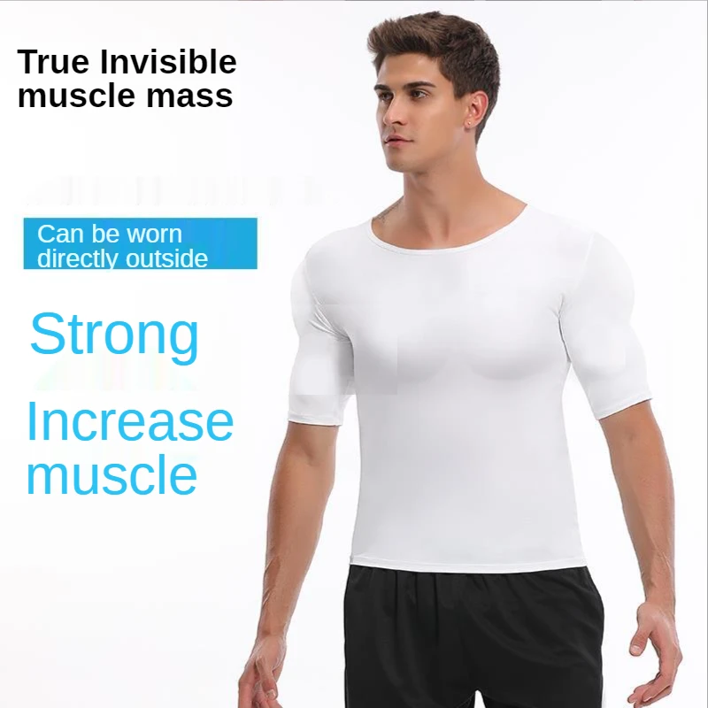 Man 3D Body Shaper Fake False Muscle Chest T-Shirt Sponge Shoulders Padded Underwear Compression ABS Anime Cosplay Costume 6