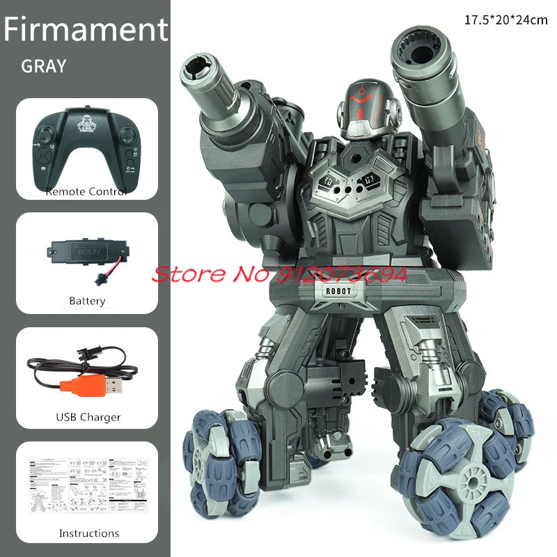 Simulated Spray Launching Water Bomb Remote Control Robot Toy 2.4G Lighting Music 360 ° Rotation Multiplayer Combat RC Robot Toy 6