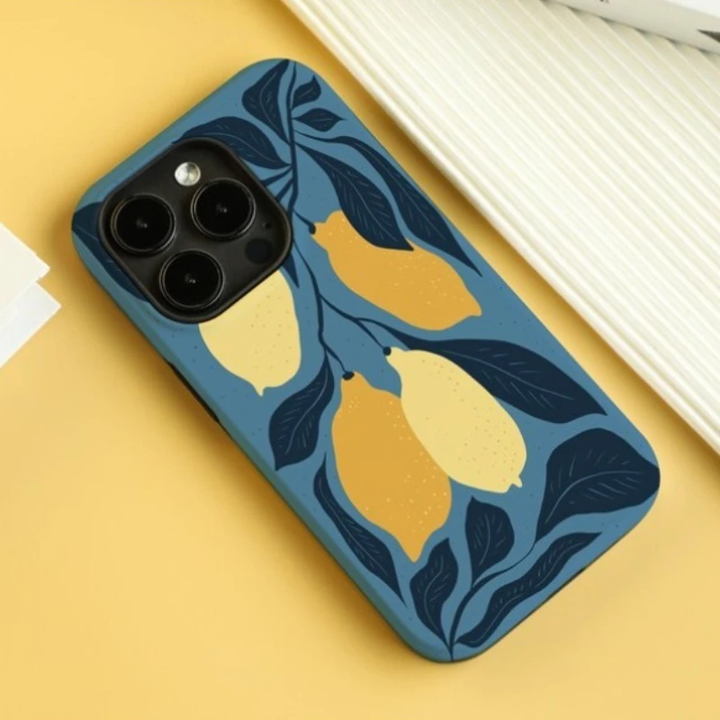 Vibrant Lemon Print Magnetic Phone Case - Shockproof Hard Acrylic Cover