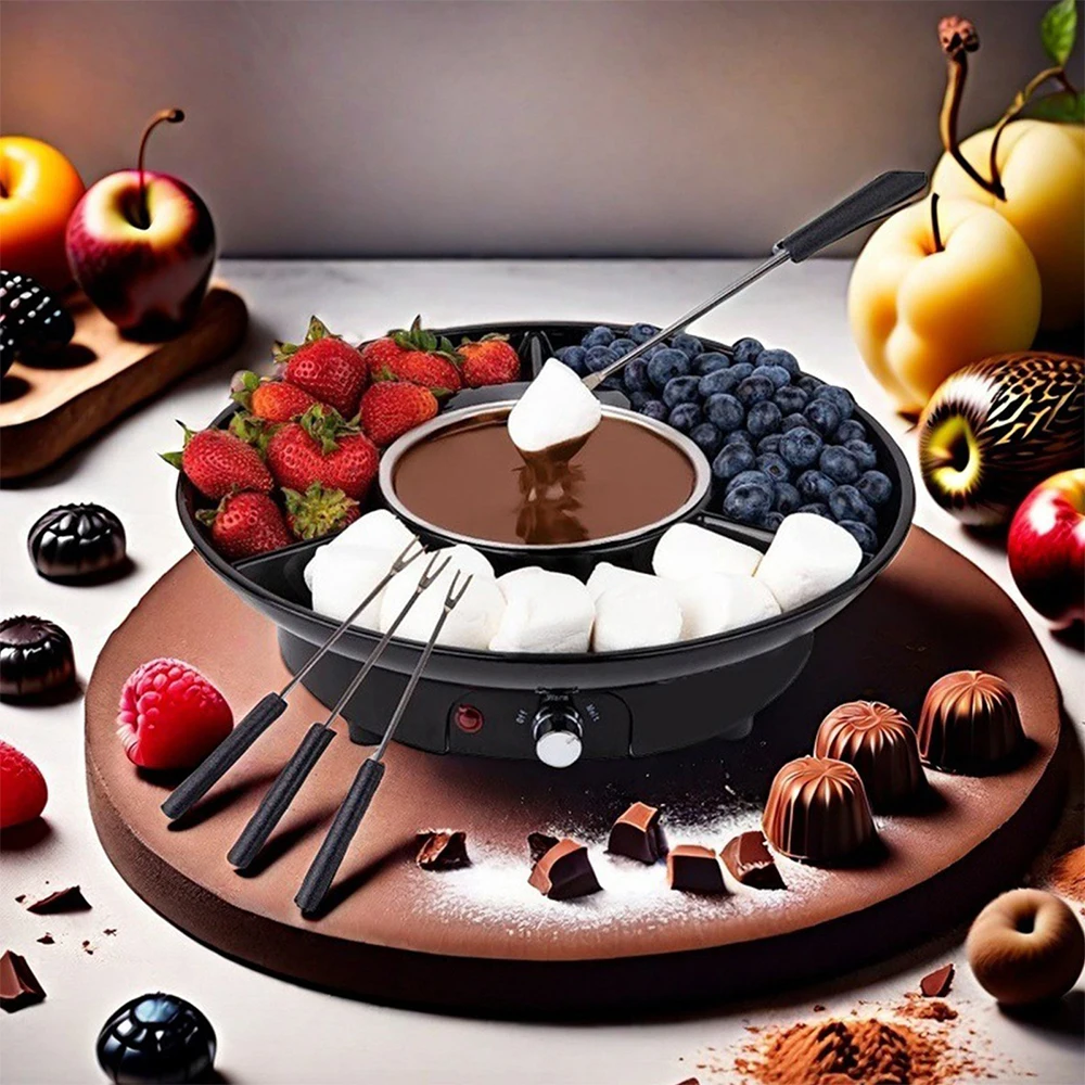 Chocolate Fondue Set Lightweight Electric Melting Dessert Fondue Pot Set With 2 Dipping Forks Cheese Candy Holiday Picnic Party