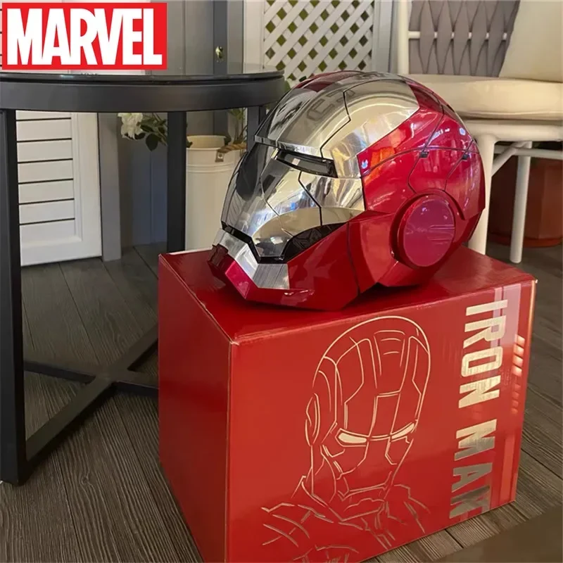 Marvel 1: 1 Iron Man Mk5 Jarvis Helmet Remote Voice Control Auto Helmet Mask With Led Light Figure Boy Christmas Birthday Gift