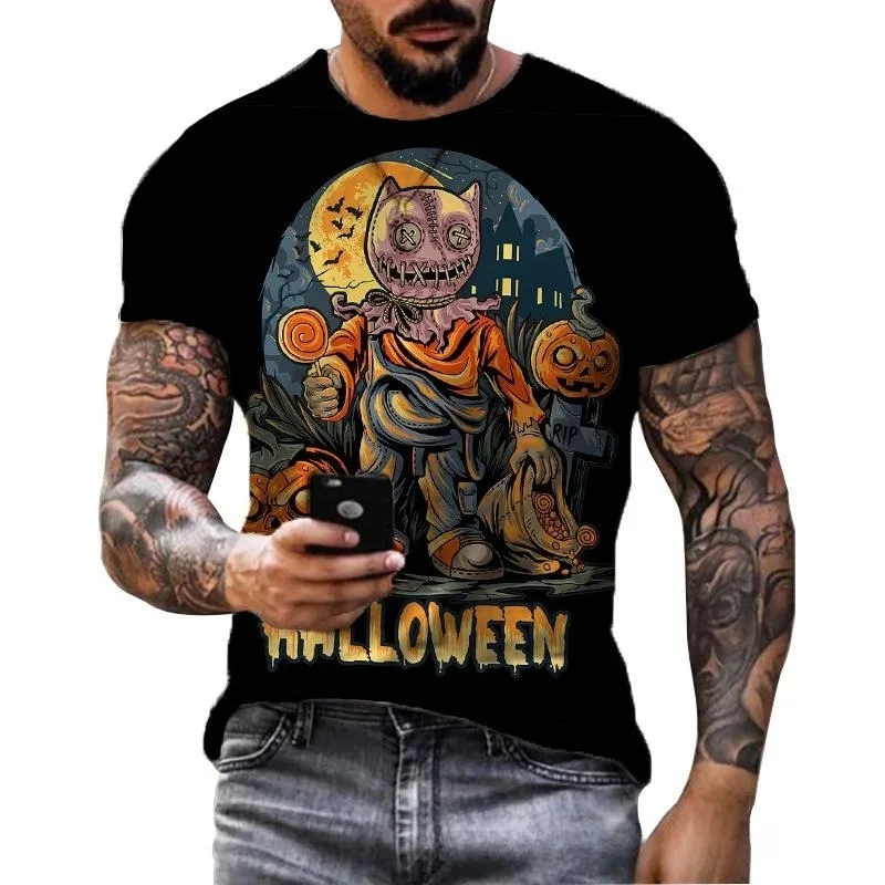 

Halloween 3d Pumpkin Ghost Horror Graphics Men Casual Fashion Hip Hop Top Street Pop O Collar T-Shirt Clothing