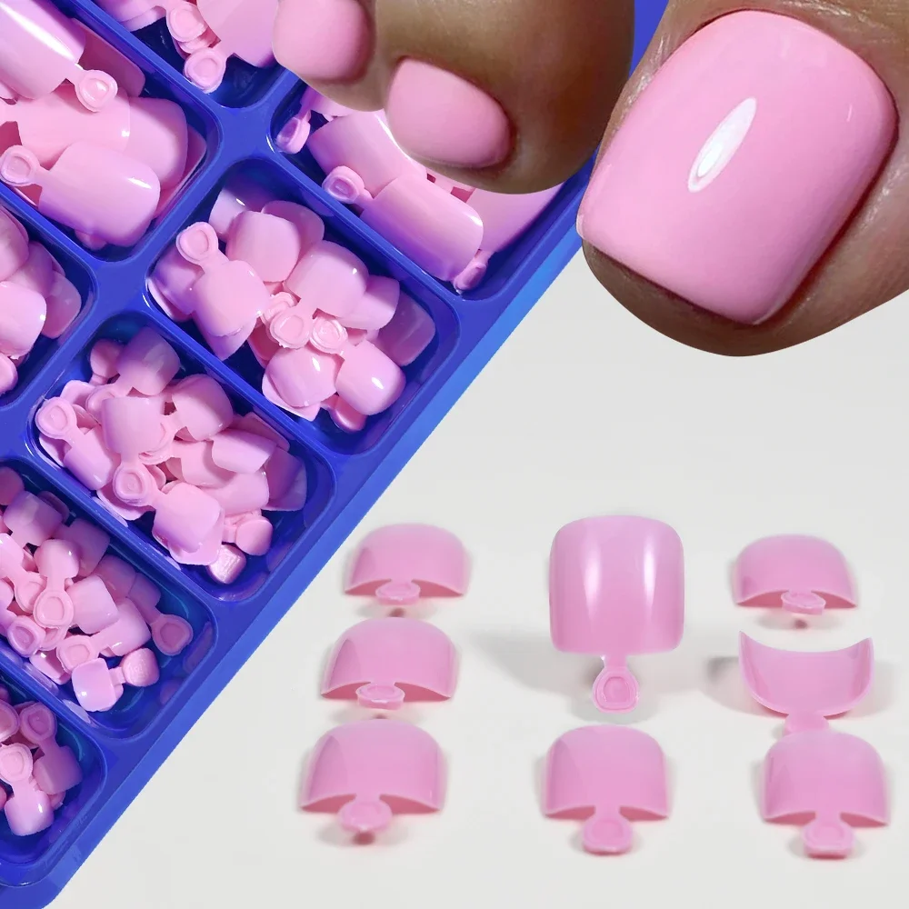 100 Stück/Box Rosa Kurze Quadratische Künstliche Zehennägel Vollständig Abdeckende Aufklebenägel Einfarbige Künstliche Falsche Zehennagelverlängerungsspitzen *&1 – Detail 6