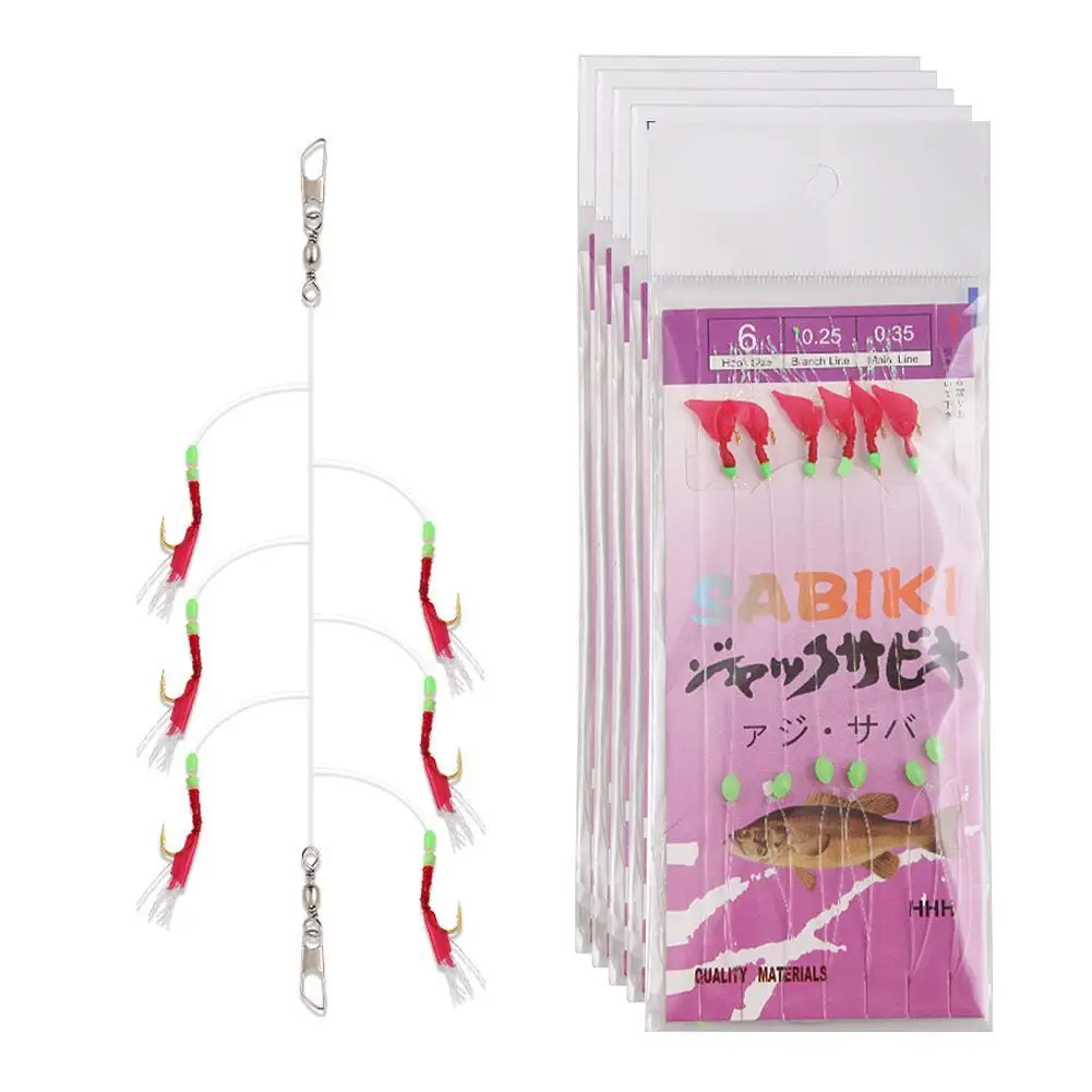 

6pcs/bag Sabiki Apollo Hook Saltwater Artificial Fishing Lures Luminous Bait Bass Trout Fishing Bait Accessories