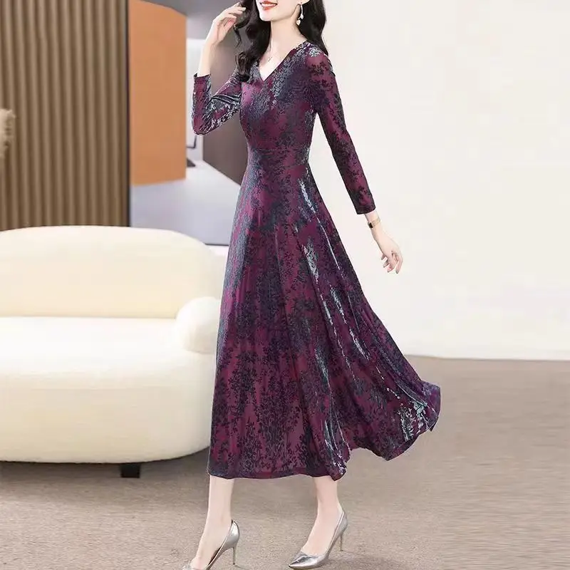 Purple Dress Women's Autumn New Elegant and Elegant Style, High Grade Medium Length Dress Slim Fit