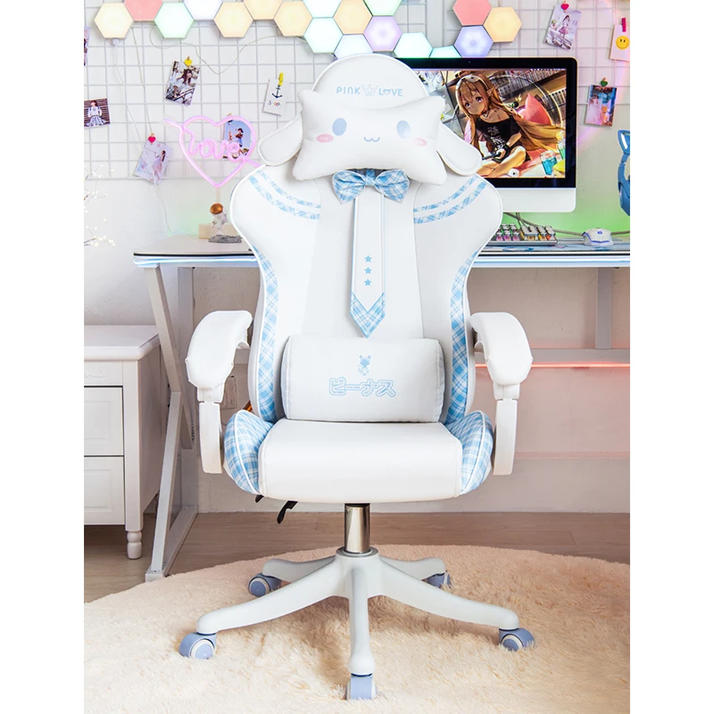 Pink cute girl gaming chair fashion bow tie computer chair net red anchor game comfortable reclining 360 swivel gaming chair