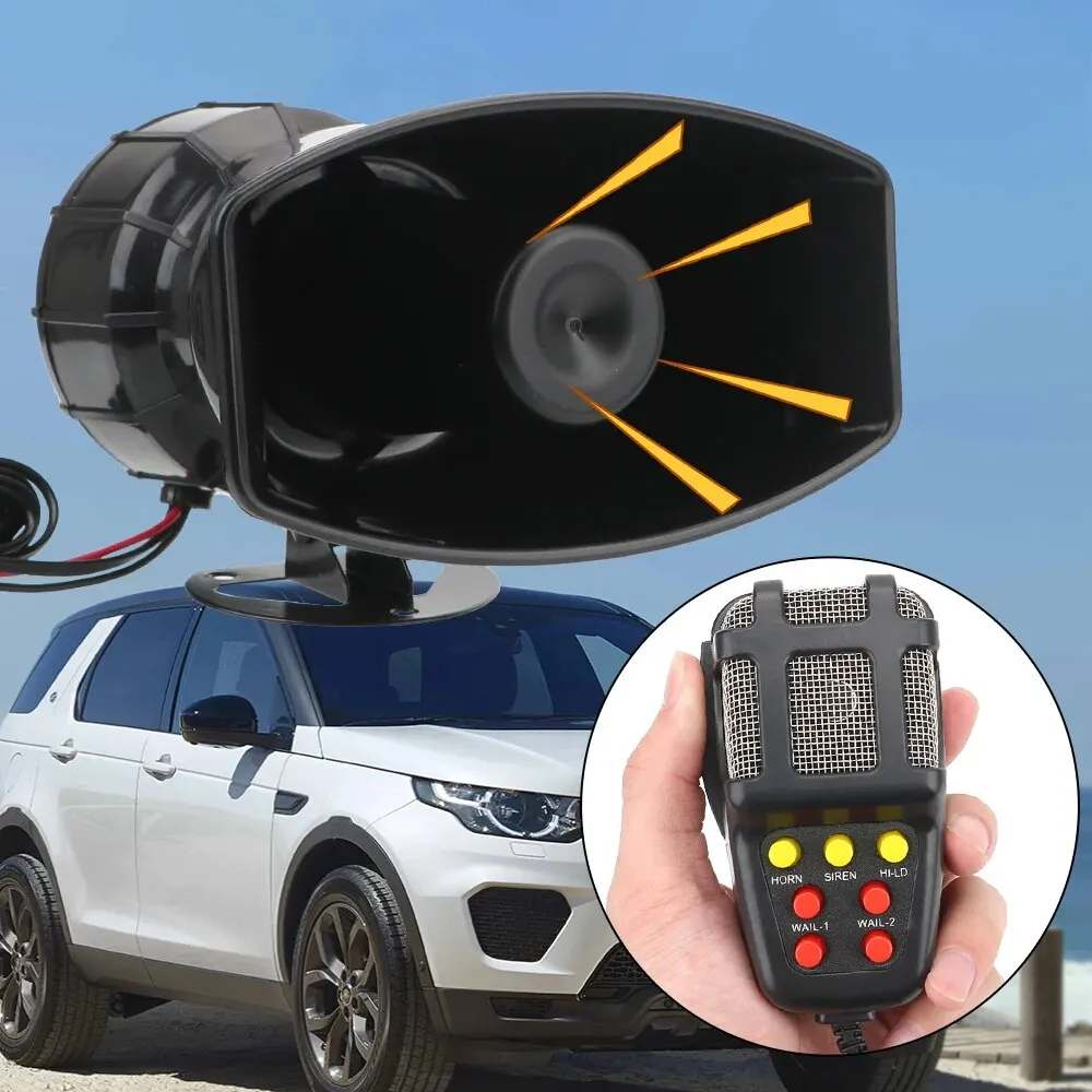 Car Siren Horn Mic PA System Emergency Amplifier Hooter Speakers Loud Police Siren Air Horn Megaphone Tone 12V 100W Car Warning Alarm