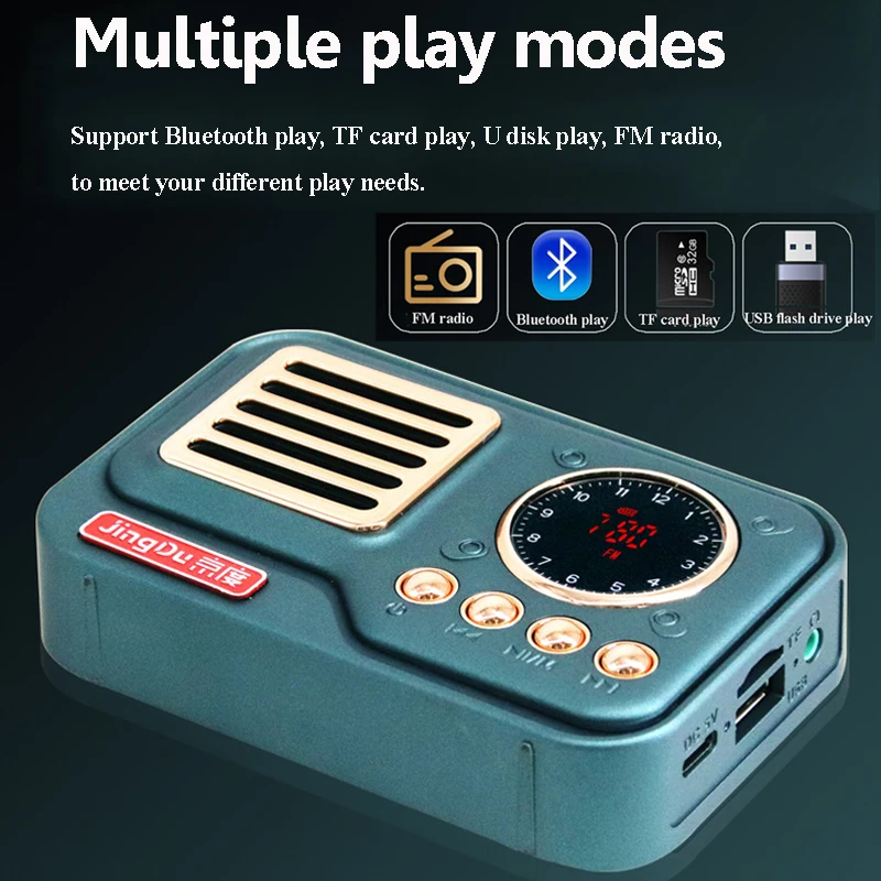 Mini Portable FM Radio LED Display Radios Receiver Wireless Bluetooth Speaker MP3 Music Player Support TF Cad U Disk Timed off
