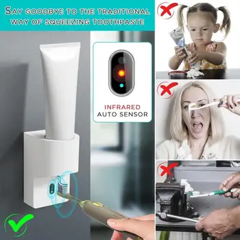 Wall Mount Automatic  Toothpaste Dispenser Sensor Operated 4 Stage Pump USB Rechargeable White Detachable For  Easy Cleaning 2