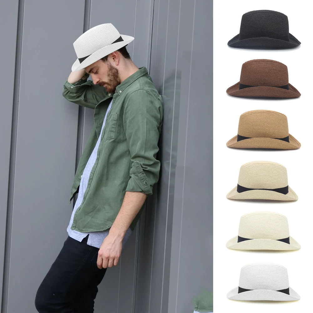 Men Women Summer Solid Straw Homburg 
