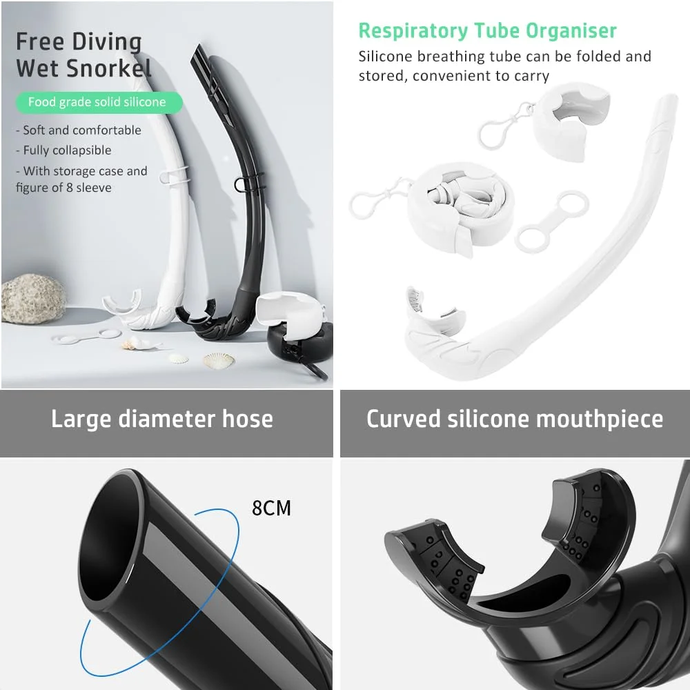 Diving Snorkel Soft Silicone for Adult Portable Foldable Easy-Breath Wet Scuba Diving Equipment for Freediving Spearfishing Swim