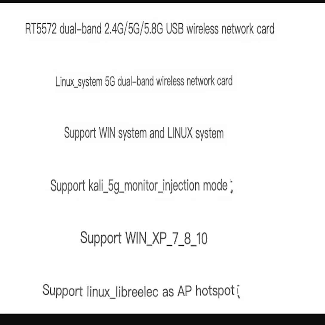 KaliLinux에 적합한 RT5572 듀얼 안테나 무선 네트워크 카드 300M 듀얼 밴드 2.4G/5GWiFi 어댑터
