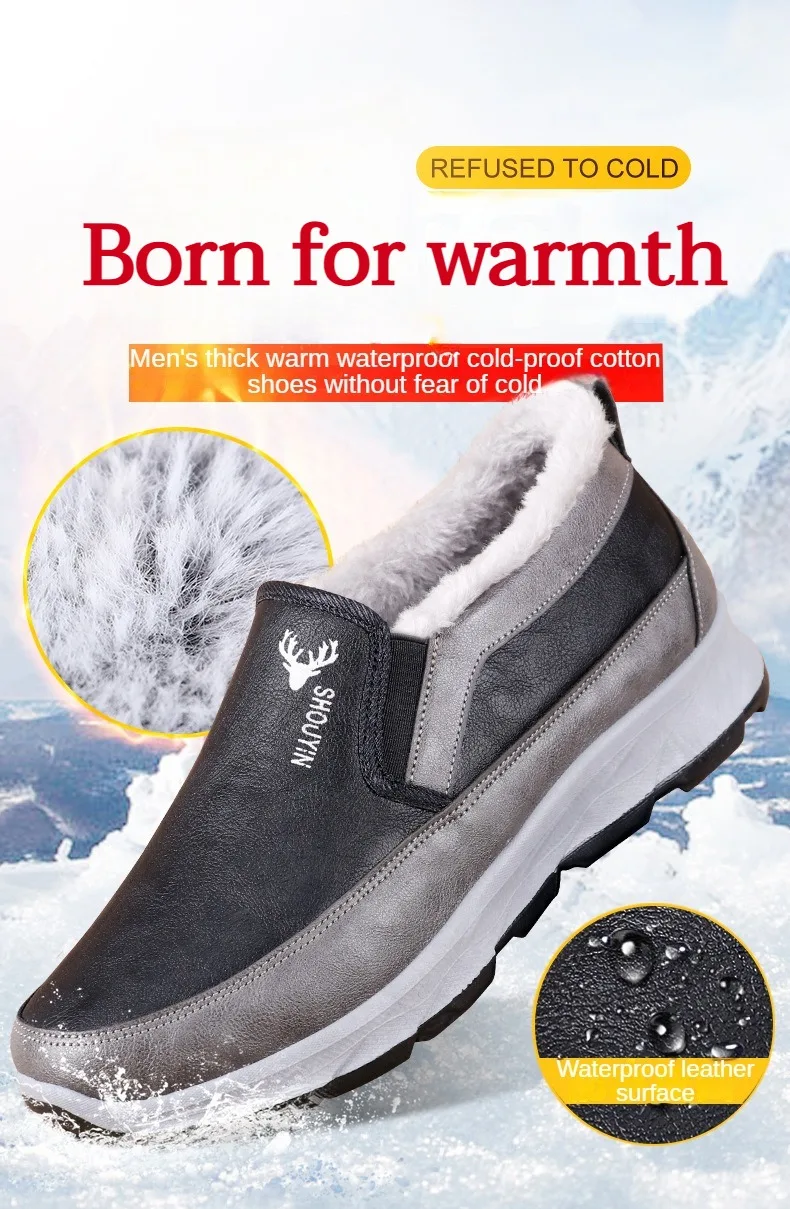 Winter New Waterproof and Snow Proof Men's Snow Boots Old Beijing Cotton Shoes Plush and Thickened Warm Cotton Shoes39-44