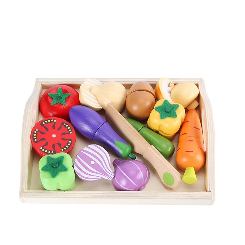 Wooden Play Food for Kids Kitchen Cutting Fruit Vegetable Set Role Pretend Play Montessori Toy for 2 3 4 5 6 Year Old Boys Girls