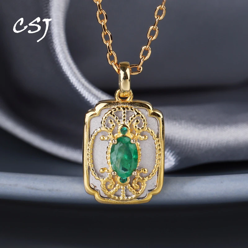 

CSJ New Disign Genuine Natural Emerald Pendants Sterling 925 Silver Gemstone 4*5mm for Women Birthday Party Jewelry Gift