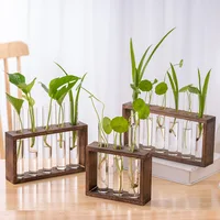 Simple Nordic Test Tube Glass Vase Decoration Creative Wooden Frame Hydroponic Plant Container Home Decoration 2