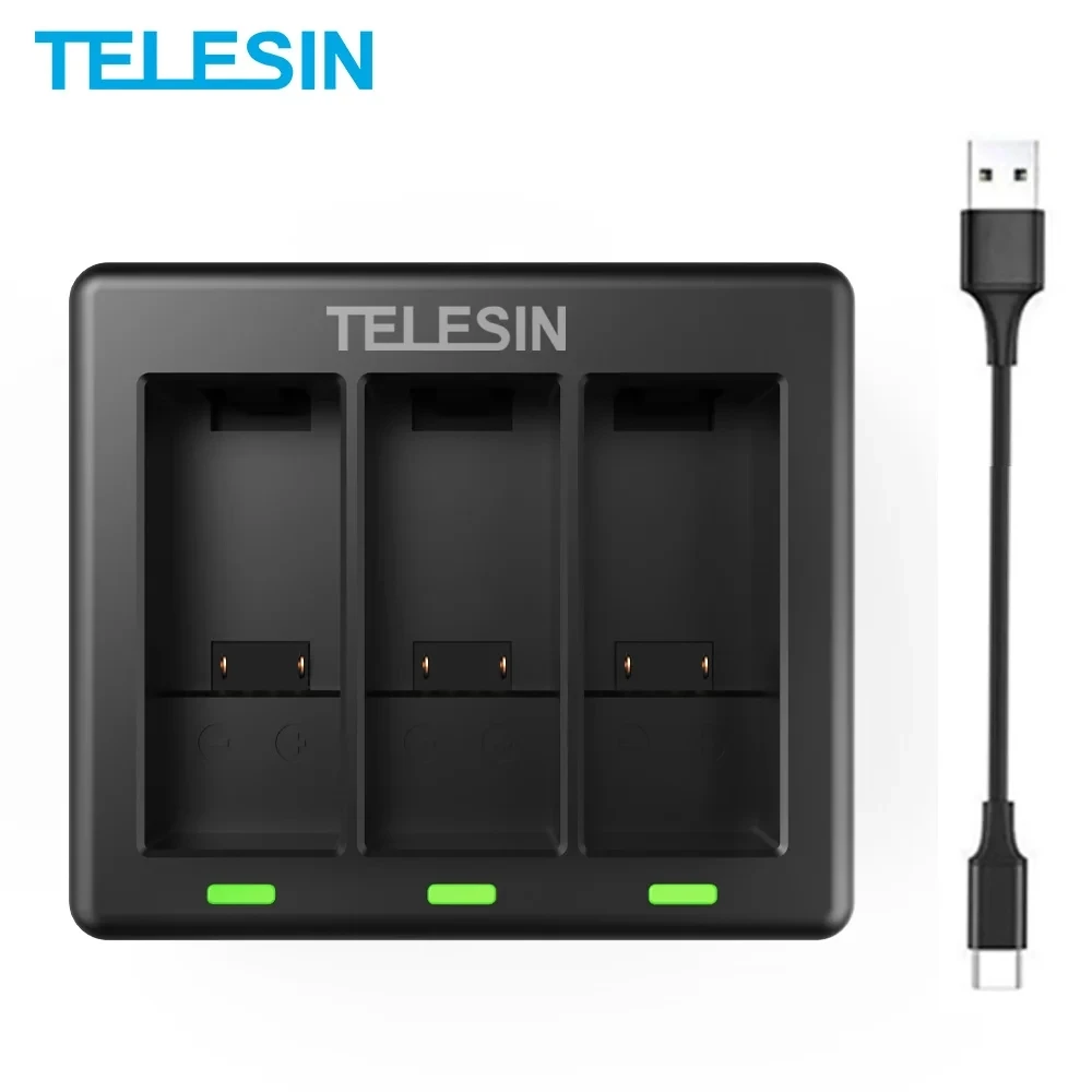 

Зарядное устройство TELESIN с 3 слотами для аккумулятора со светодиодной подсветкой, зарядное устройство для телефона 10, 11, 12, Черные Аксессуары для аккумулятора экшн-камеры