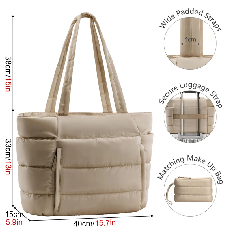 Tote Bag for Women, Lightweight Puffy Tote Bag with Compartments Shoulder Bag Handbag for Travel, Work, Gym - 5