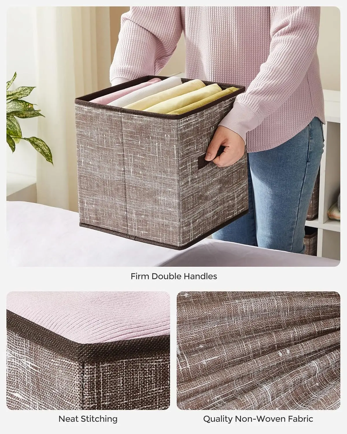 Storage Cubes, -Woven Fabric Bins with Double Handles, Closet Organizers for Shelves, Foldable, for Clothes 4